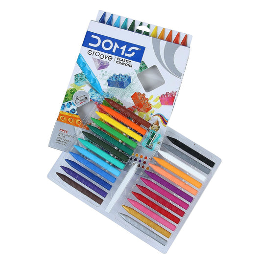 Doms Groove Non - Toxic Erasable Plastic Crayon Set With Case - 24 Assorted Shades - Plastic Crayon 28 Shades Round Tin