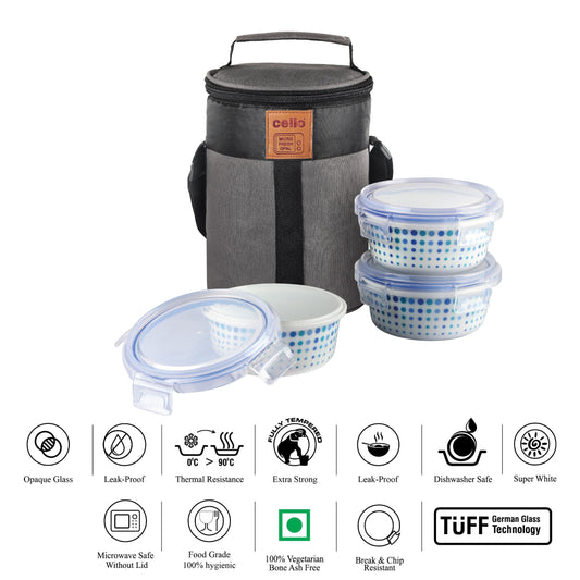 Cool Dots Opalware Lunch Box with Jacket