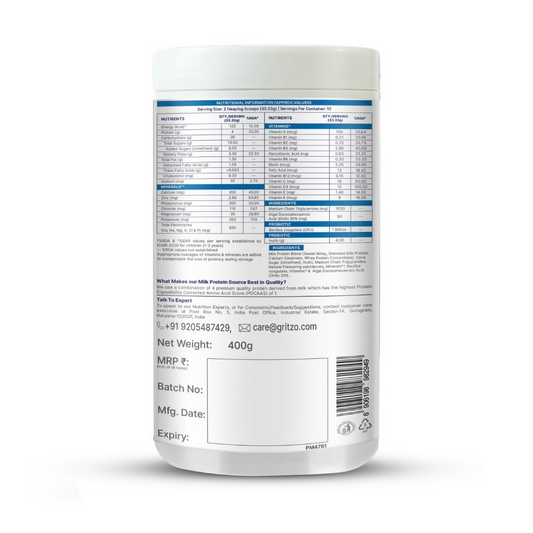Gritzo SuperMilk Weight+ (2-6y Boy & Girl), 4g Protein Powder - Creamy Vanilla