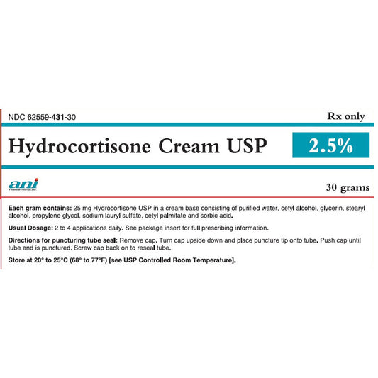 Hydrocortisone Cream 2.5% Topical Corticosteroid 30 Gram Tube- ANI Pharma