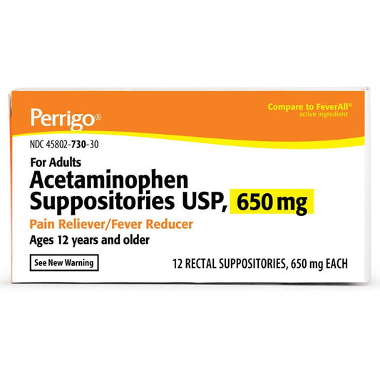 Acetaminophen 650 mg Suppository Pain Reliever/ Fever Reducer, 12/box