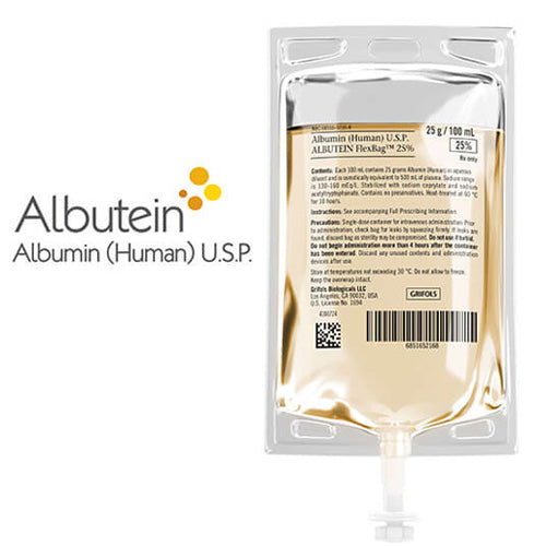 IV Bags, Albutein 25% Human Albumin Flexbag IV Bag For Shock, Burns & Swelling 100 mL x 5/Box (RX)