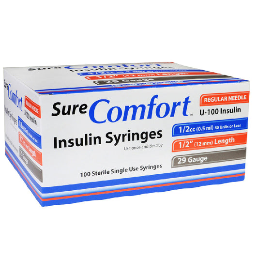 Insulin Syringes 29 gauge x 1/2" 0.5 mL Sure Comfort (100/Count)