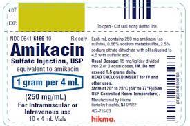 Amikacin Sulfate Injection 250 mg/mL Single Dose Vials 4 mL x 10/Box Hikma Injectables (RX)