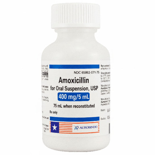 Amoxicillin Oral Suspension Liquid 400 mg per 5 mL Antibiotic 75 mL (RX)