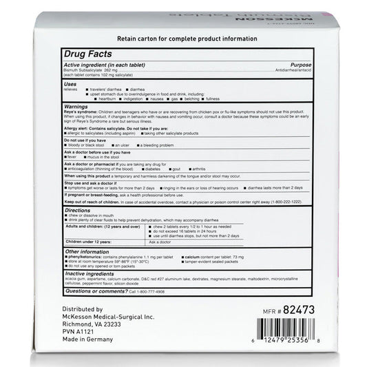 Anti-Diarrheal Bismuth Subsalicylate Chewable Tablets 262 mg, Unit Dose 100-2's (200/Box)