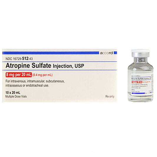 Atropine Sulfate Injection 8 mg/20mL (0.4mg/ml) Multiple Dose Vials 20 mL x 10/Box (Rx)