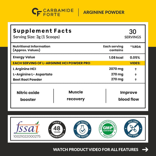 Carbamide Forte L Arginine Powder with Beetroot 3000mg - Alphanso mango Flavour - 90g