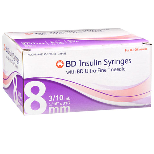Ultra-Fine Insulin Syringes 0.3 mL with 8 mm x 31 gauge Insulin Needle 100/box -BD 328438