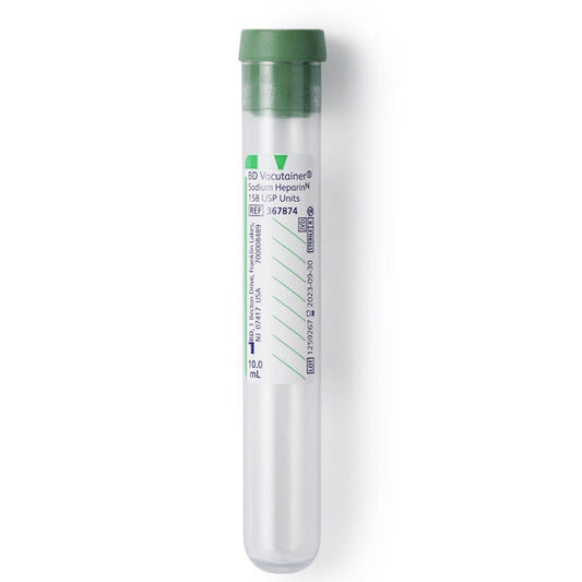 Sodium Heparin 10 mL Blood Collection Tubes, BD Vacutainer 16 mm x 100 mm, 100/box