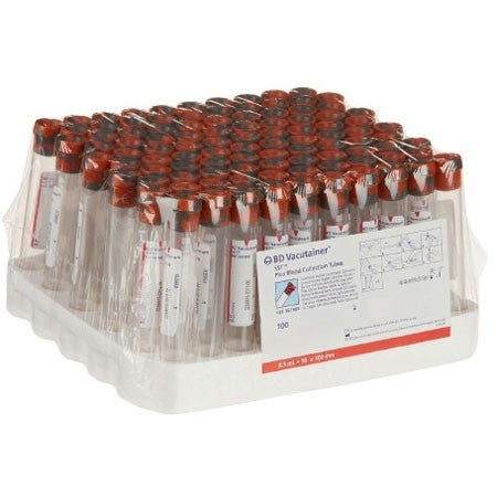 Serum Separator Tube (SST) Blood Collection Tubes, BD Vacutainer with Red Tops, 8.5 mL 16mm x 100 mm, 100/Box