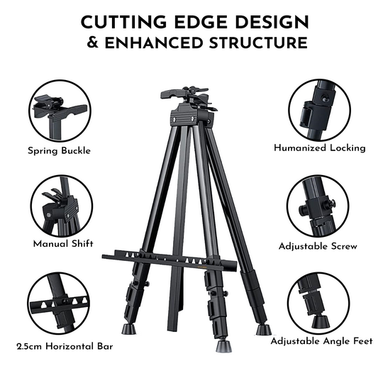 BRUSTRO Artists Lightweight Metal Easel | Holds Canvas from 6" to 32" | Portable, Multifunctional, Foldable, Ideal for Painting Display, field & tabletop with Weatherproof Carry Bag
