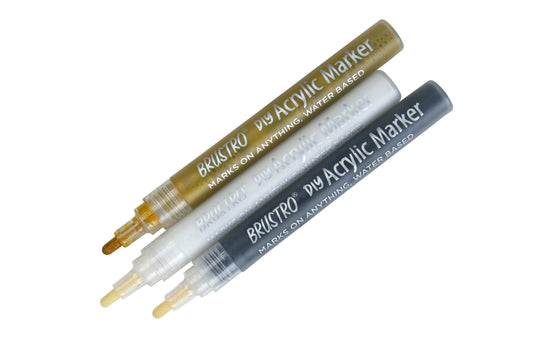 Brustro Acrylic (DIY) Marker Set of 3 - Black, White & Gold