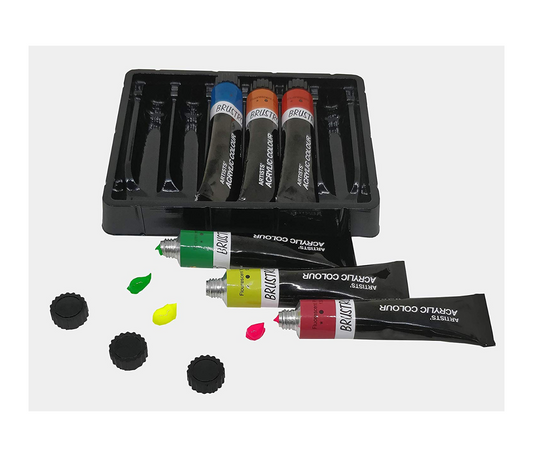BRUSTRO ARTISTS' ACRYLIC COLOUR SET OF 6 FLUORESCENT COLOURS X 12ML TUBES