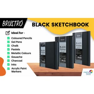 BRUSTRO Black Sketchbook | A5, 200GSM | 40 Sheets/80 Pages | Wiro Bound, Spiral, Premium, Acid-free Paper, Professional-Grade, Ideal for Dry media, Mandala art, Graphite, Charcoal, School, Office use