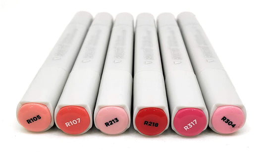 BRUSTRO Twin Tip Alcohol Based Marker Set of 6 (Reds) in Crossline PP See Through Box