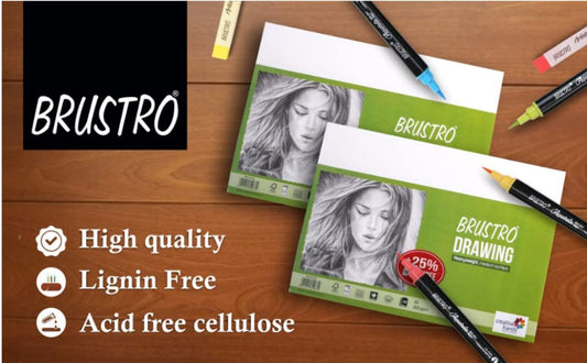 BRUSTRO Drawing Papers | 200 GSM, A4, Pack of 50 (40+10 Sheets) | Ideal for Students and Adults, School, Coloring, Professional Art, Craft, Graphite, Charcoal, Pastels, Sketching, Shading, Drawing
