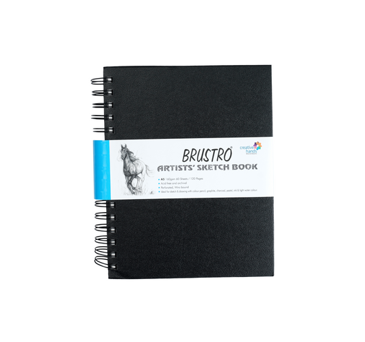 BRUSTRO Artists ’ FINEART Graphite Pencil Set of 12 (10B-2H), with Wiro Bound A5 Size Artists Sketch Book, 120 Pages, 160 GSM