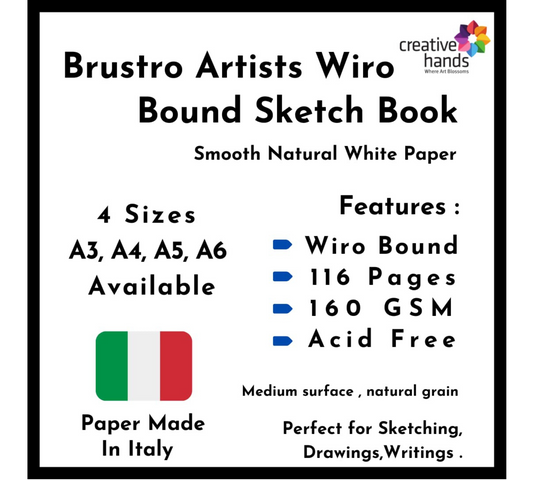 Brustro Artists Sketch Book A6 (Small) Size Stitched Bound 156 Pages 90 GSM, and Sketchbook A6 (Small) Size WIRO Bound, 116 Pages, 160 GSM (Acid Free)