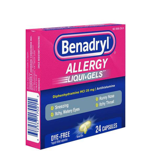 Benadryl Dye-Free Allergy Relief Medicine Antihistamine, 24 Liquidgels