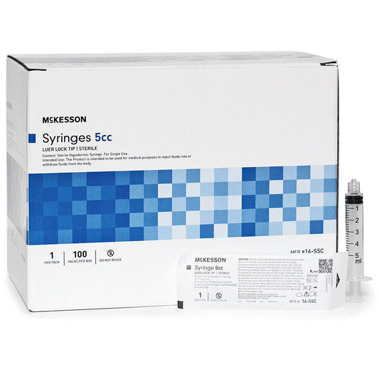 5 mL Syringe Luer Lock Tip Without Safety, Sterile, 0.2 mL Increments 100/Box