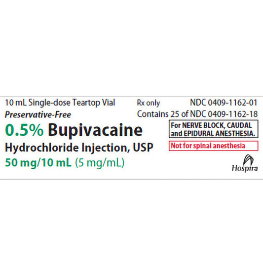 Bupivacaine 0.5% Injection Single-Dose 10 mL Vial, 25/tray (Rx)