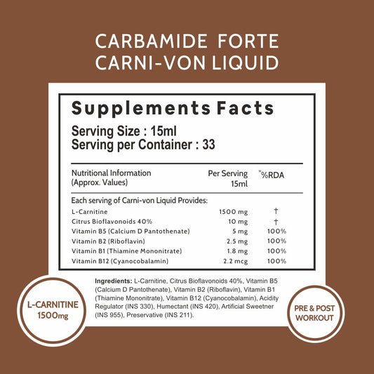 CF L Carnitine Liquid Supplement with 1500mg of Pure L-Carnitine Per Serving | Fat Burners for Men & Women – 33 Servings in 500ml