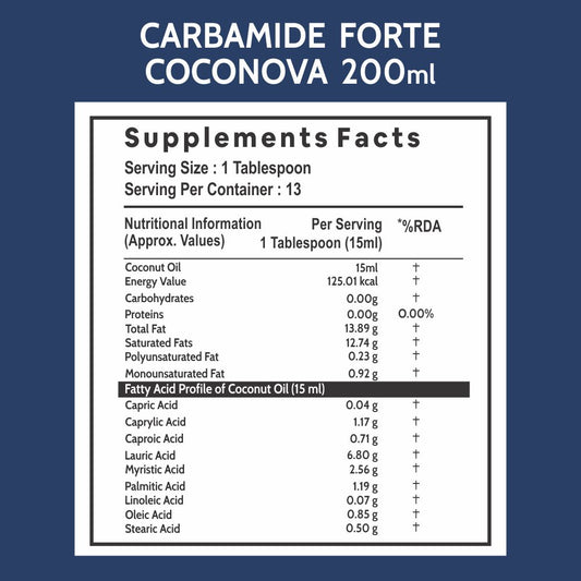 Carbamide Forte 100% Pure Extra Virgin Cold Pressed Coconut Oil for Skin, Hair Growth & Cooking 200ml