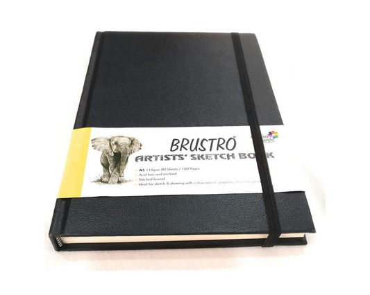 Brustro Artists Sketch Book Stitched Bound A5-110 GSM, 160 Pages Acid Free & Technical Pen Black Assorted Set of 9 Combo