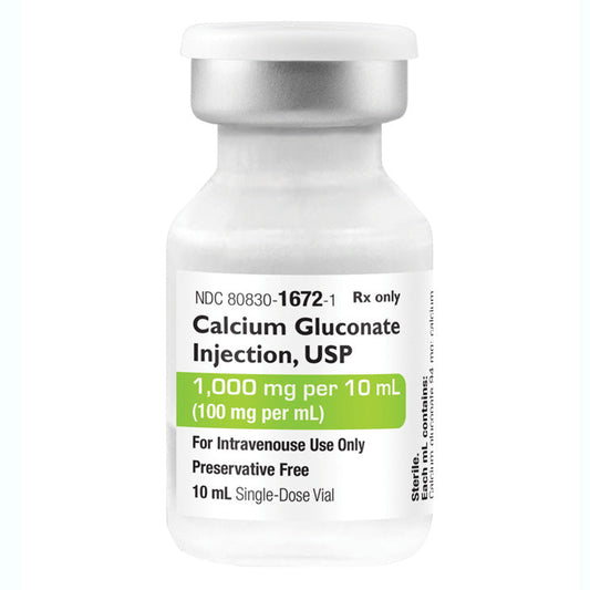 Calcium Gluconate Injection 1000 mg per 10 mL (100 mg per mL) SDV 10 mL x 10/Pack (Rx)