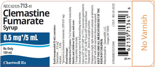 Clemastine Fumarate Syrup Antihistamine Oral Solution 0.5mg/5 mL, 120 mL (RX)