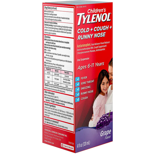 Children's Tylenol Cold & Cough Plus Runny Nose Medicine Oral Suspension Grape Flavor