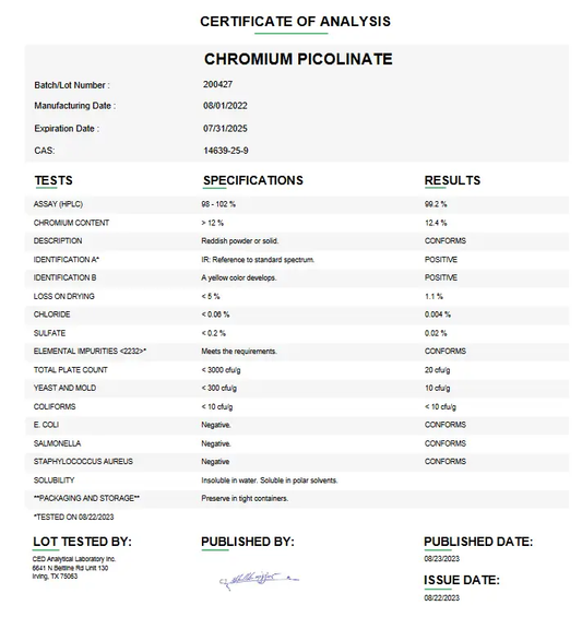 Chromium Picolinate USP For Compounding (API)