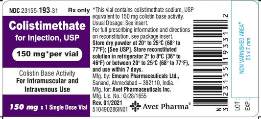 Colistimethate Sodium Injection 150 mg Per Vial (RX)