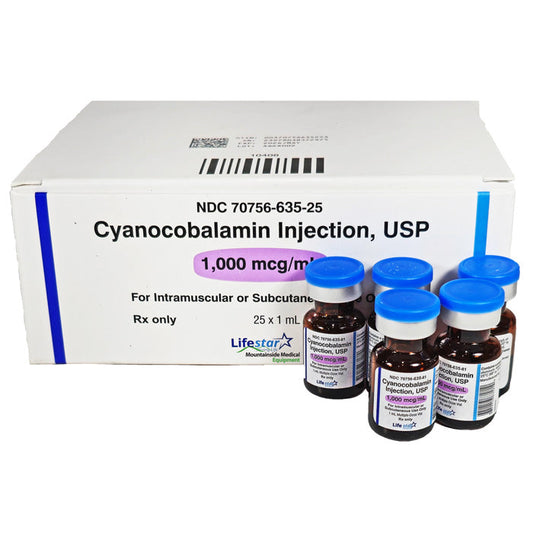 Cyanocobalamin Injection Vitamin B12 Deficiency Relief 1000 mcg/mL Multiple-Use Vials 1 mL x 25/Tray (RX)