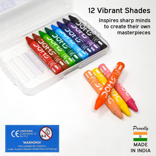 Doms Non-Toxic Super Smooth Wax Crayons - 12 Assorted Shades