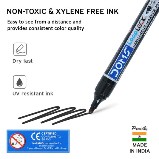 Doms Refilo Non-Toxic Hi-Tech Refillable Loop Lock Permanent Marker Pens