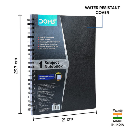 Doms 70GSM Unruled 1 Subject Wiro Binding Notebook - 160 Pages, Pack of 1