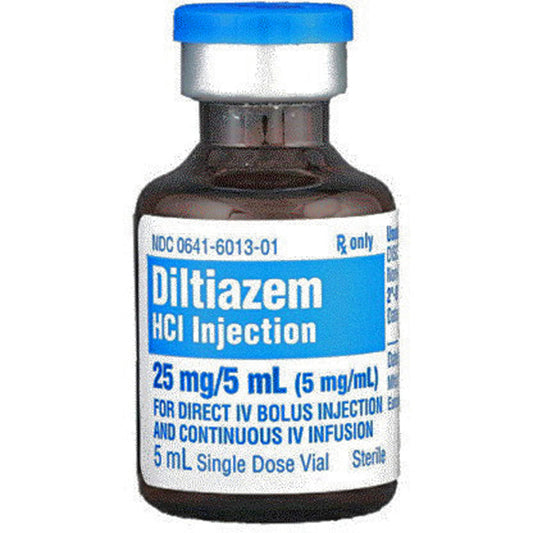 Diltiazem Hydrochloride Injection 25 mg Per 5 mL Single-dose Vials 10/Box by Hikma (Rx) *Refrigerated Item*
