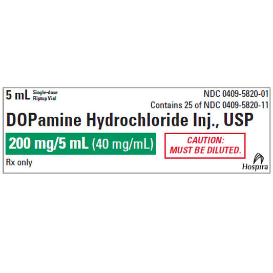 Dopamine Hydrochloride Injection 40 mg/mL Single-Dose Vials 5 mL, 25/Box by Pfizer (RX)