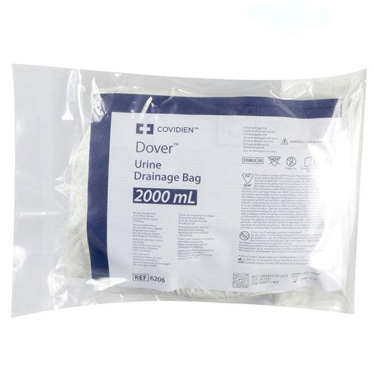 Dover Urinary Drainage Bag with Anti-Reflux Barrier, 48 Inch Tubing and 2000 mL Capacity