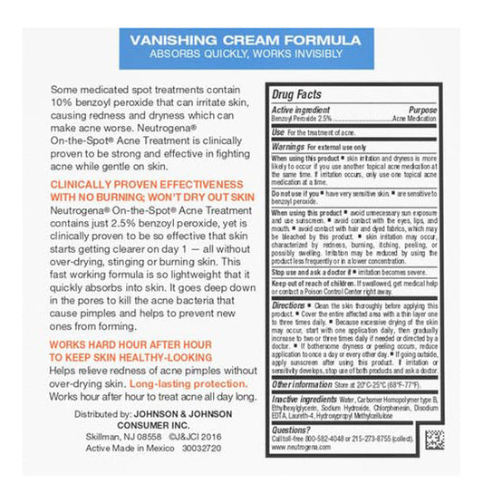Neutrogena On-The-Spot Acne Spot Treatment Medication with 2.5% Benzoyl Peroxide