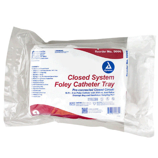 Closed System Foley Catheter Tray with 16 Fr. Catheter & Drainage Bag Attached