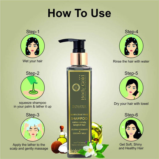 Body Gold Shampoo Clams Unruly Tangled Hair With Jojoba Rosemary & Coconut Milk