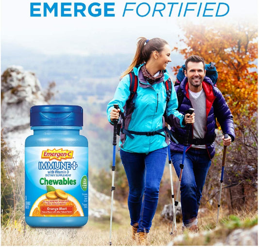 Emergen-C Immune+ Chewables 1000mg Vitamin C with Vitamin D Tablet Orange Blast Flavor, 42 Count