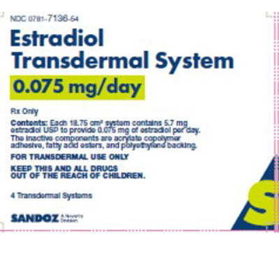 Estradiol Transdermal System 0.075 mg/Day Adhesive Patches 4/Box (RX)
