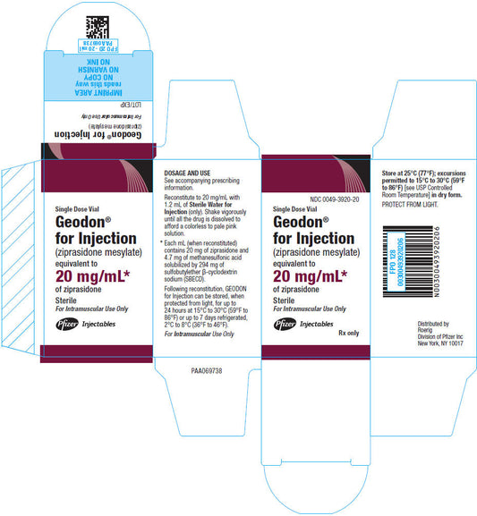 Geodon for Injection (Ziprasidone) 20mg, 10/box (Rx)