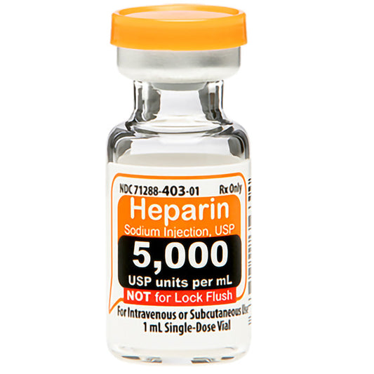 Heparin Sodium Injection 5000 Units Per 1 mL Single Dose Vials 1 mL x 25/Pack (RX)