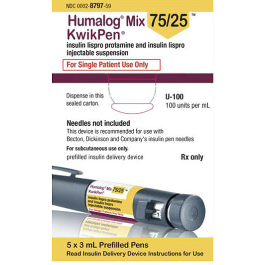 Humalog Mix 75/25 Insulin Lispro Protamine Injection Prefilled Pens 3 mL x 5/Box KwikPen **Requires Refrigeration