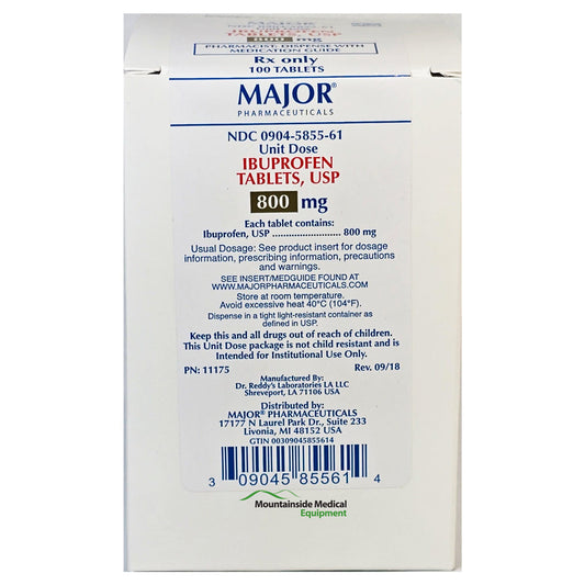 Ibuprofen 800 mg Tablets Unit Dose (10 packs x 10) 100 Count (RX)